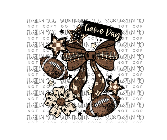 Game Day Football Bow and Stars-Ready to Press Transfer