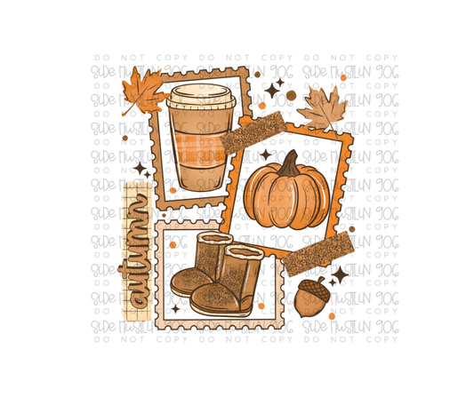 Autumn Stamp Collage-Ready to Press Transfer