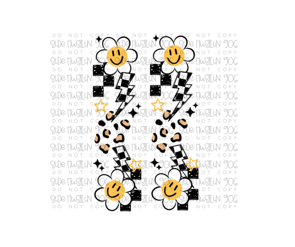 Coordinating Happy Flower Checker Sleeve Black-Ready to Press Transfer
