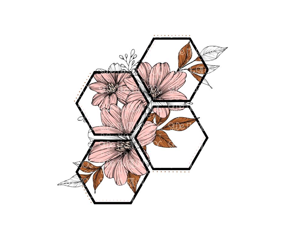 Floral Bee Hive-Ready to Press Transfer