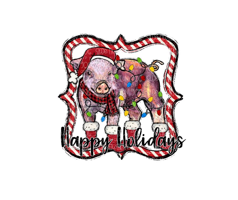 Happy Holidays Pig-Ready to Press Transfer